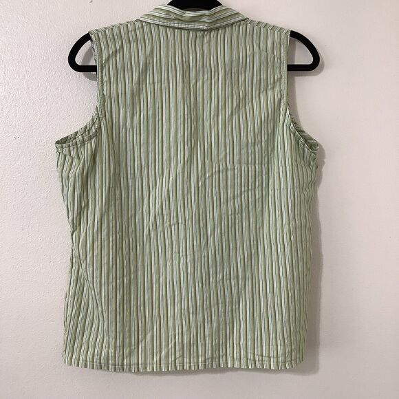 Vintage Y2K 2000s Preppy Retro Green Stripe Light Academia Sleeveless Blouse XL - Picture 8 of 8